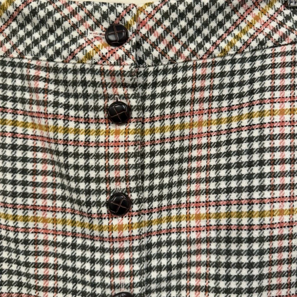 Talbots Wool Pink Green Plaid Faux Button Front Mini Skirt Size 2 Fall Preppy